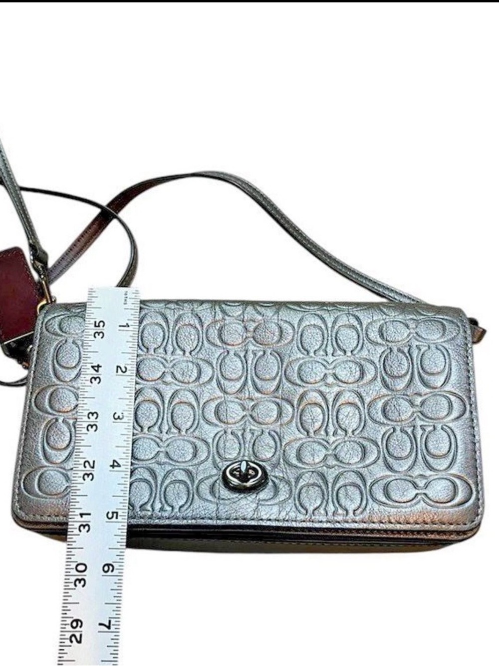 Coach 1941 Metallic Gray Leather Signature Embossed Dinky - Gunmetal - Graphite - Picture 10 of 11